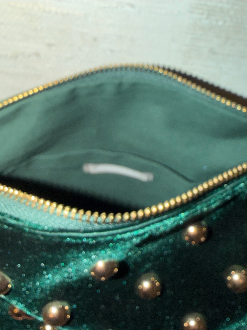 NWOT New without tags Anthropologie studded velvet shoulder bag purse dark green - Picture 5 of 16
